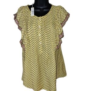 Max Studio NWT Yellow Patterned Blouse Ruffle Sleeves